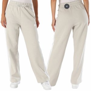 Spodnie dresowe Adidas damskie beżowe szeroka nogawka