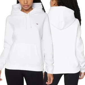 Bluza Tommy Jeans damska kangurka z kapturem biała