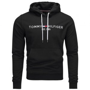 Bluza Tommy Hilfiger męska czarna z kapturem bawełniana duże logo