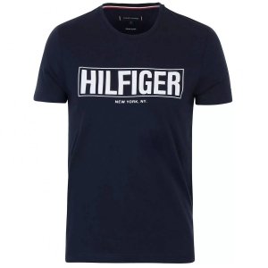 T-shirt Tommy Hilfiger koszulka męska z okrągłym dekoldem granatowa duże logo