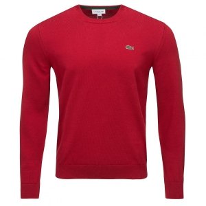 Sweter męski Lacoste bordowy bawełniany z okrągłym dekoldem 
