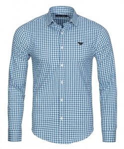 Koszula Armani Jeans niebieska w kratkę Slim Fit logo