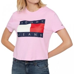 T-shirt Tommy Jeans koszulka bluzka damska różowa duże logo