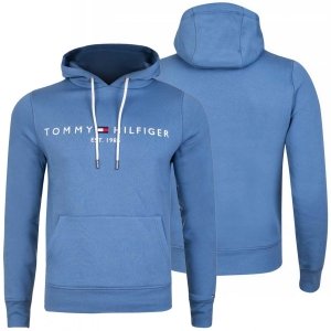 Bluza Tommy Hilfiger męska niebieska z kapturem bawełniana duże logo