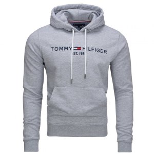 Bluza Tommy Hilfiger męska szara z kapturem bawełniana duże logo