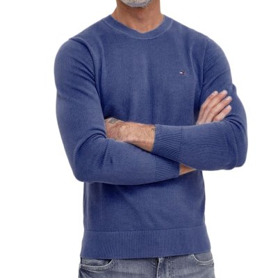 Sweter męski Tommy Hilfiger granatowy z okrągłym dekoldem bawełniany