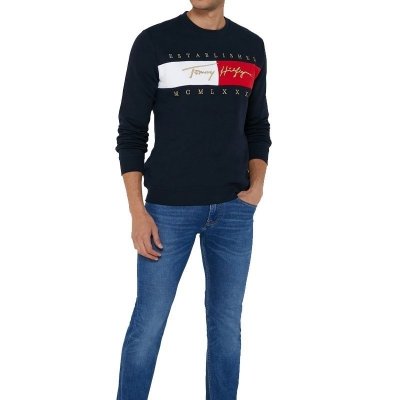 Bluza Tommy Jeans męska granatowa wkładana przez głowę bawełniana duże logo