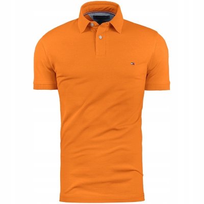 Polówka polo Tommy Hilfiger męska pomarańczowa Regular Fit małe logo bawełniana