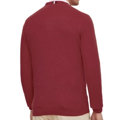 Sweter męski Tommy Hilfiger bordowy z okrągłym dekoldem bawełniany