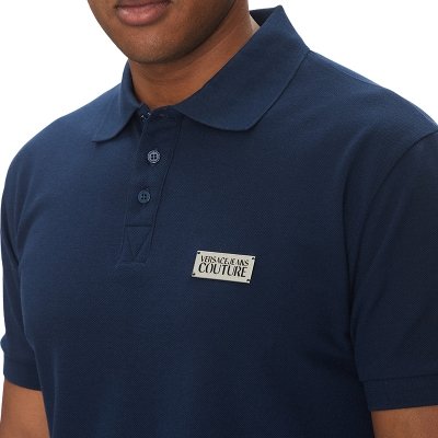 Polo polówka Versace Jeans Couture koszulka męska granatowa srebrne logo bawełniana