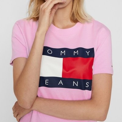 T-shirt Tommy Jeans koszulka bluzka damska różowa duże logo