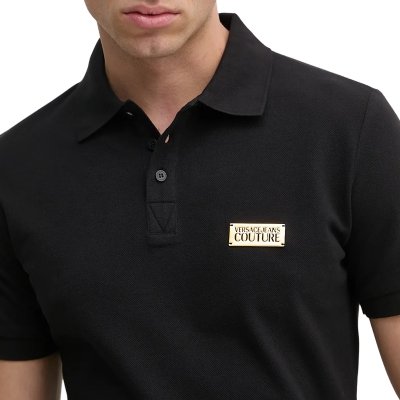 Polo polówka Versace Jeans Couture koszulka męska czarna złote logo bawełniana