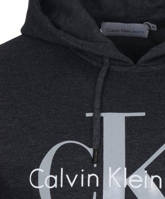 Bluza Calvin Klein męska grafitowa z kapturem duże logo bawełniana