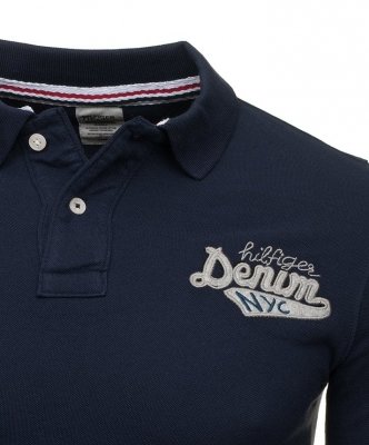 Longsleeve koszulka Tommy Hilfiger Denim na długi rękaw męska granatowa z kołnierzykiem