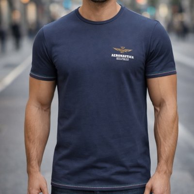 Aeronautica Militare t-shirt męski koszulka granatowy okrągły crew-neck