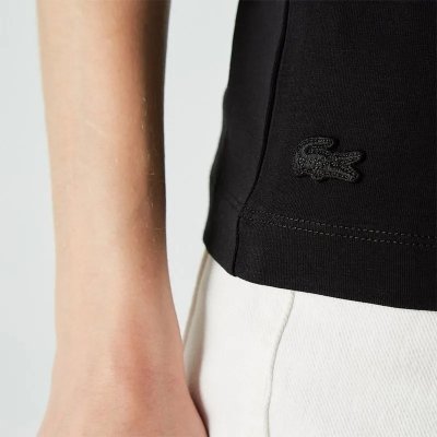 T-shirt koszulka Lacoste damska czarna z okrągłym dekoldem bawełniana