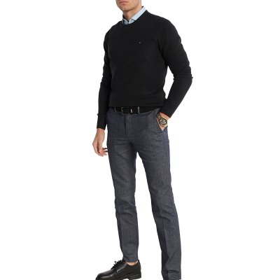 Sweter męski Tommy Hilfiger czarny z okrągłym dekoldem bawełniany