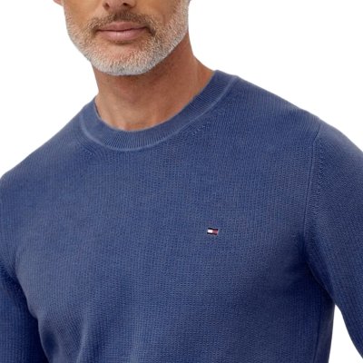 Sweter męski Tommy Hilfiger granatowy z okrągłym dekoldem bawełniany