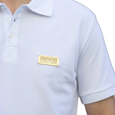 Polo polówka Versace Jeans Couture koszulka męska biała złote logo bawełniana