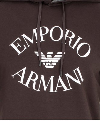 Bluza Emporio Armani męska brązowa z kapturem duże logo
