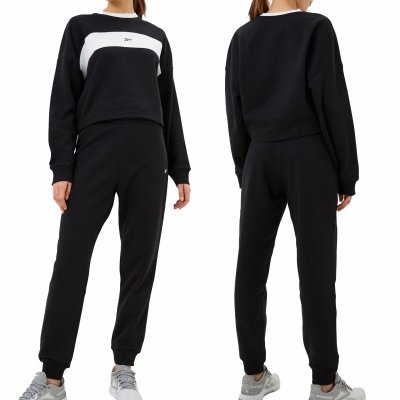 Reebok komplet dresowy bawełniany damski spodnie bluza czarny