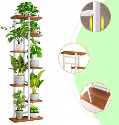 Stojak metalowy na kwiaty i doniczki 7-poziomowy kwietnik piętrowy biały