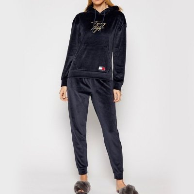 Tommy Hilfiger bluza granatowa welurowa damska z kapturem