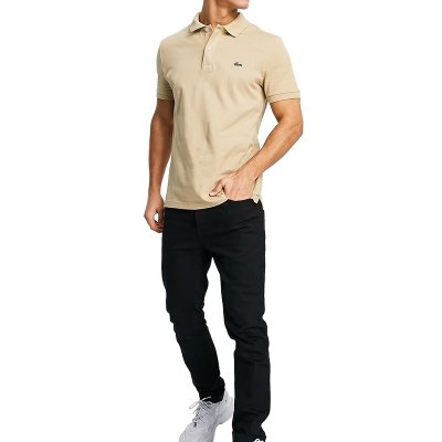 Polo polówka Lacoste męska beżowa z kołnierzykiem