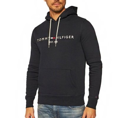 Bluza Tommy Hilfiger męska granatowa z kapturem bawełniana duże logo