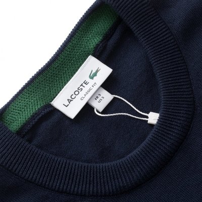 Sweter męski Lacoste granatowy bawełniany z okrągłym dekoldem 