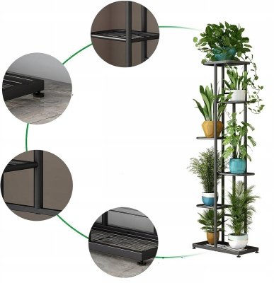 Stojak metalowy na kwiaty i doniczki 6-poziomowy kwietnik piętrowy czarny