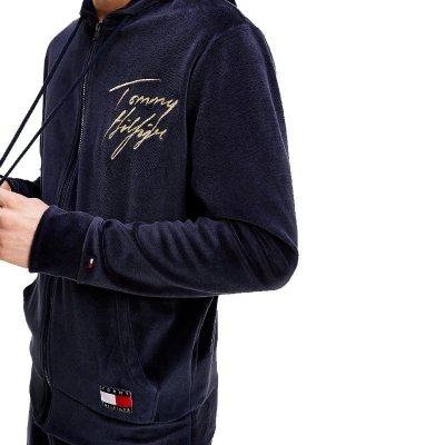 Tommy Hilfiger bluza welurowa męska rozpinana z kapturem