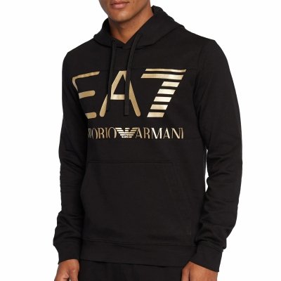 Bluza Emporio Armani EA7 męska czarna z kapturem złote logo