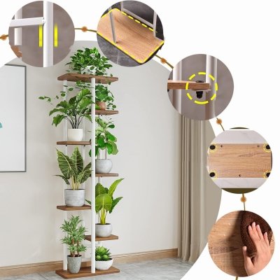 Stojak metalowy na kwiaty i doniczki 7-poziomowy kwietnik piętrowy biały