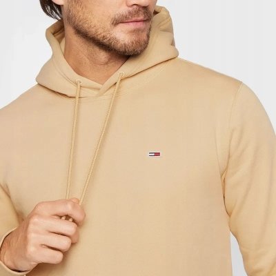 Bluza Tommy Jeans męska beżowa kangurka z kapturem
