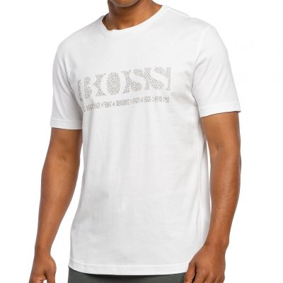 Hugo Boss t-shirt koszulka na krótki rękaw męska biała duży nadruk
