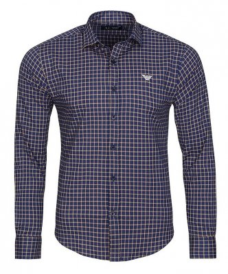 Koszula Armani Jeans granatowa w żółtą kratkę Slim Fit męska logo