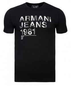T-shirt Armani Jeans logo koszulka męska czarna bawełniana z nadrukiem