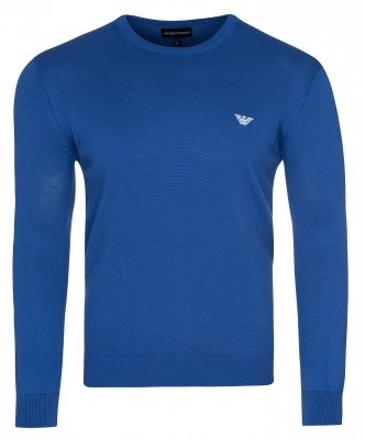 Sweter męski Emporio Armani bawełniany z okrągłym dekoldem niebieski