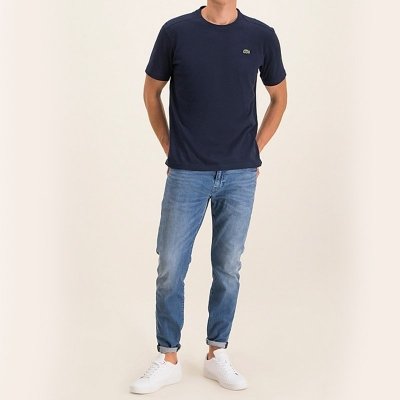 T-shirt koszulka Lacoste męska granatowa z okrągłym dekoldem bawełniana