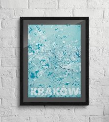 Plakat na ścianę - Kraków - Błękitna mapa - 50x70 cm