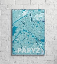 Plakat ścienny - Paryż - Błękitna mapa - 50x70 cm
