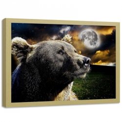 Obraz, plakat na ścianę - Niedźwiedź na tle księżyca - W ramie naturalnej