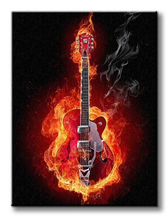 Obraz do salonu - Ognista gitara - 90x120cm - Dekoracje na ścianę - Sklep DecoArt24.pl