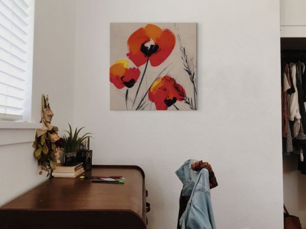 Three Poppies - Grey - Obraz na płótnie