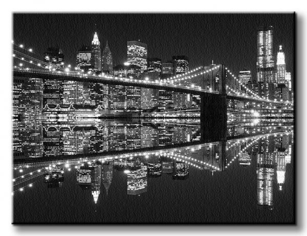 New York (Brooklyn Bridge night BW) - Obraz na płótnie