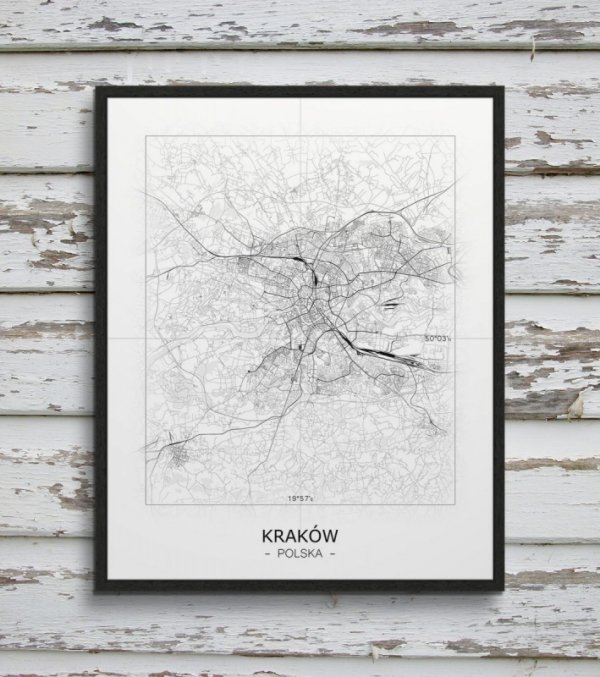 Kraków - Czarno-biała mapa