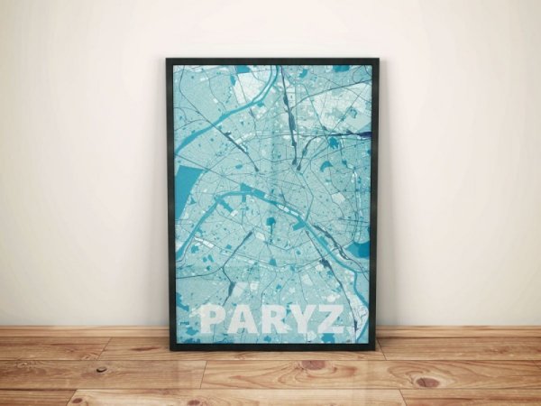 Plakat na ścianę - Paryż - Błękitna mapa - 40x50 cm