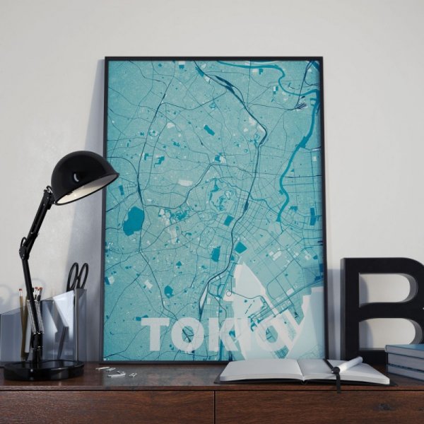 Plakat na ścianę - Tokio - Błękitna mapa - 50x70 cm