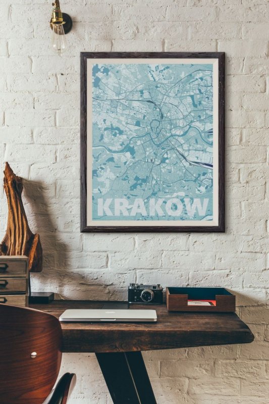 Plakat do sypialni - Kraków - Błękitna mapa - 61x91,5 cm